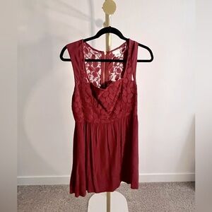 Cooperative Maroon Lace Bodice Mini Dress